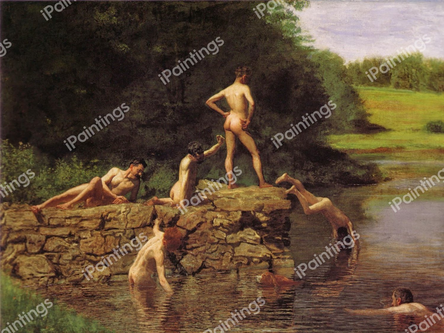 Swimming Hole or The Swimmers. The painting by Thomas Eakins