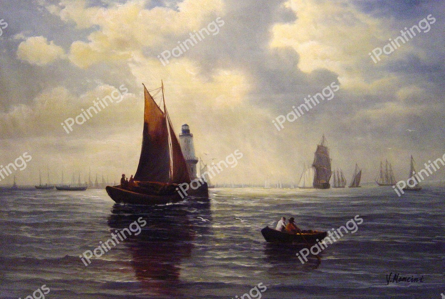 Around The Lighthouse. The painting by Thomas Moran