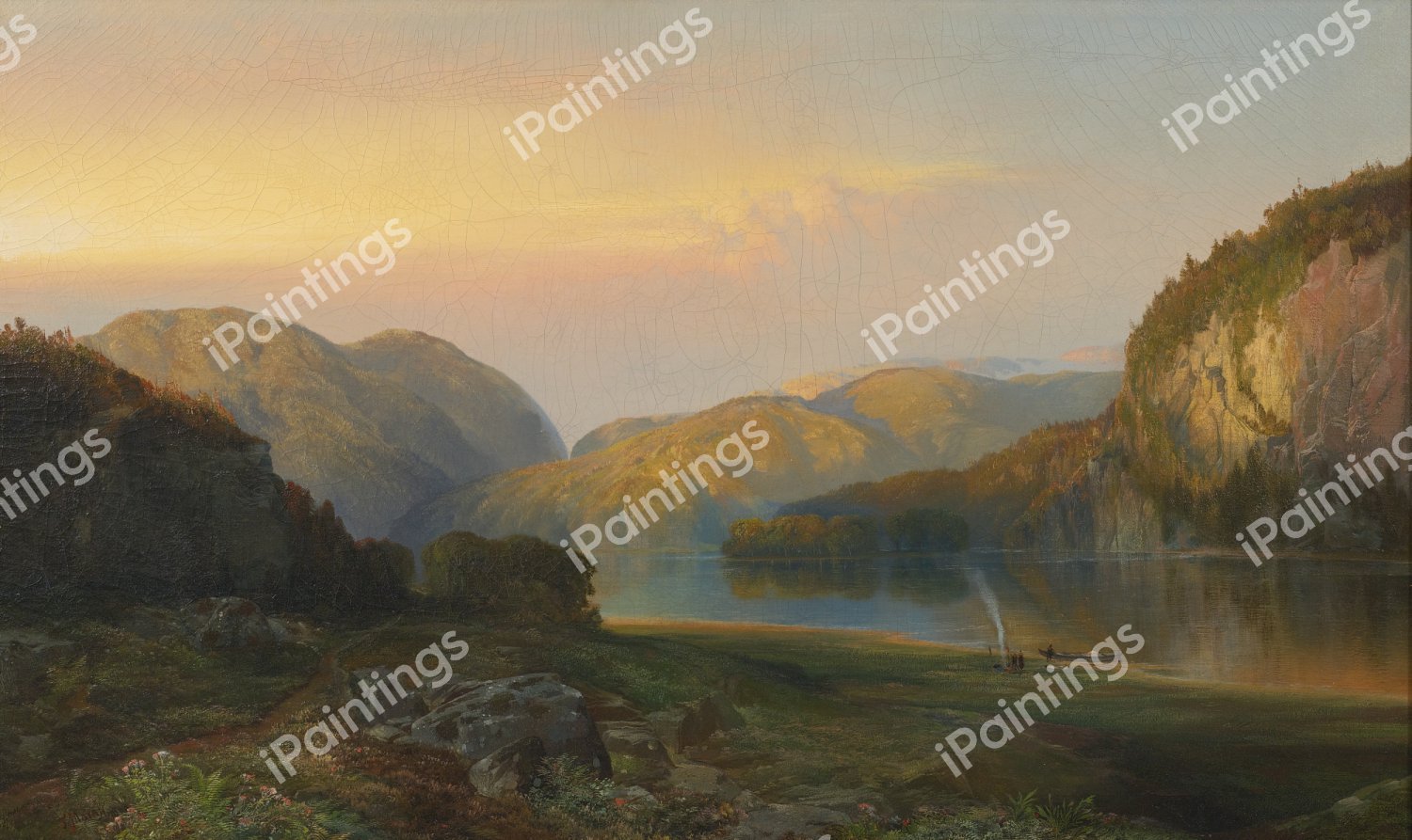 Evening on the Susquehanna. The painting by Thomas Moran