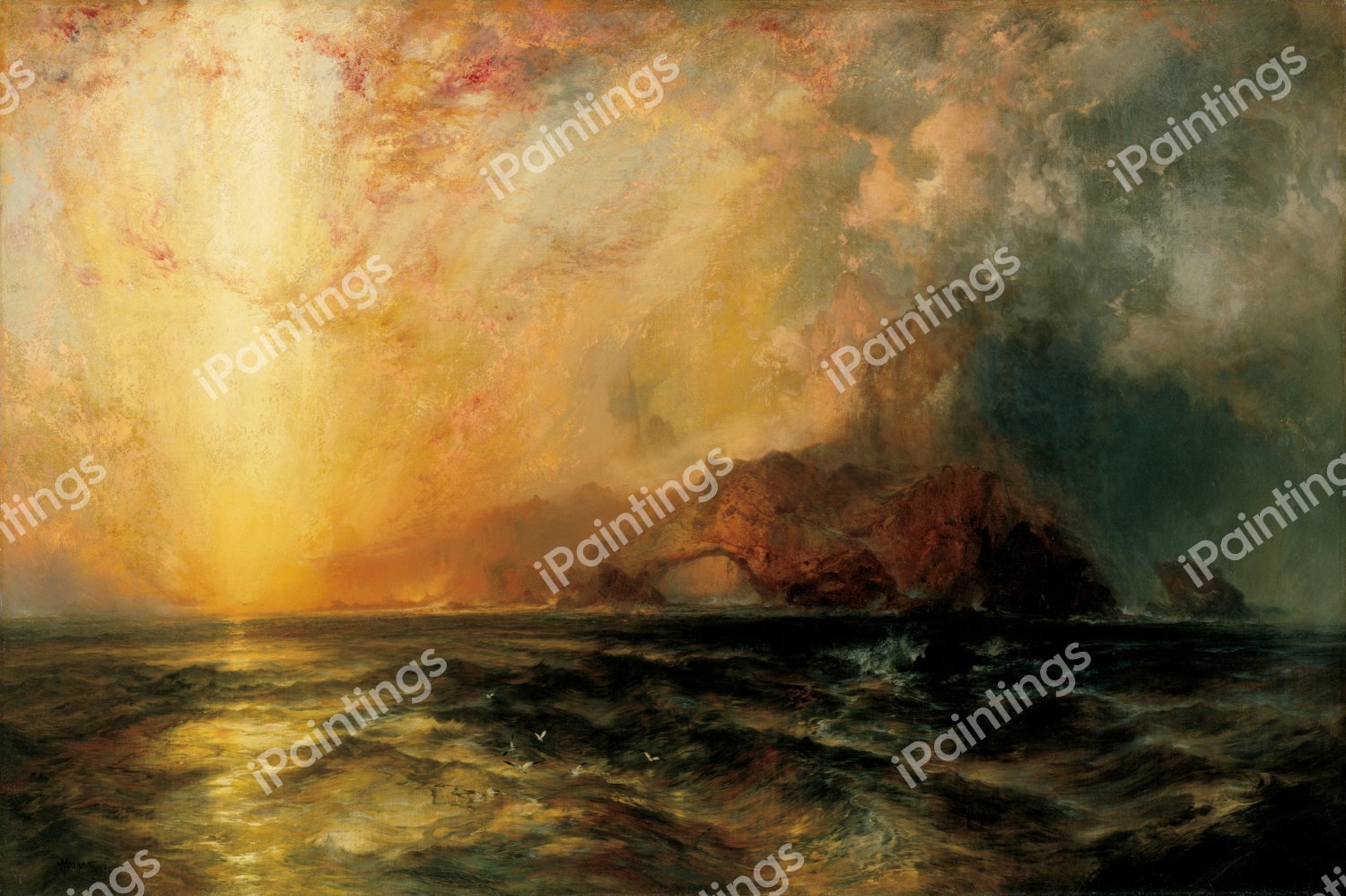 Fiercely the Red Sun Descending. The painting by Thomas Moran