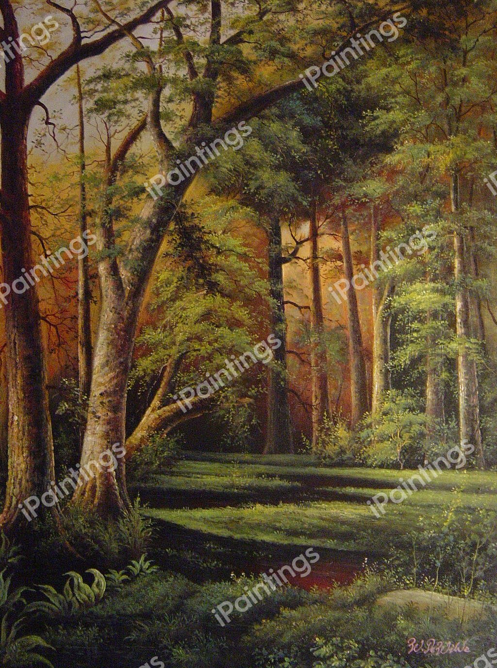 Forest Scene. The painting by Thomas Moran