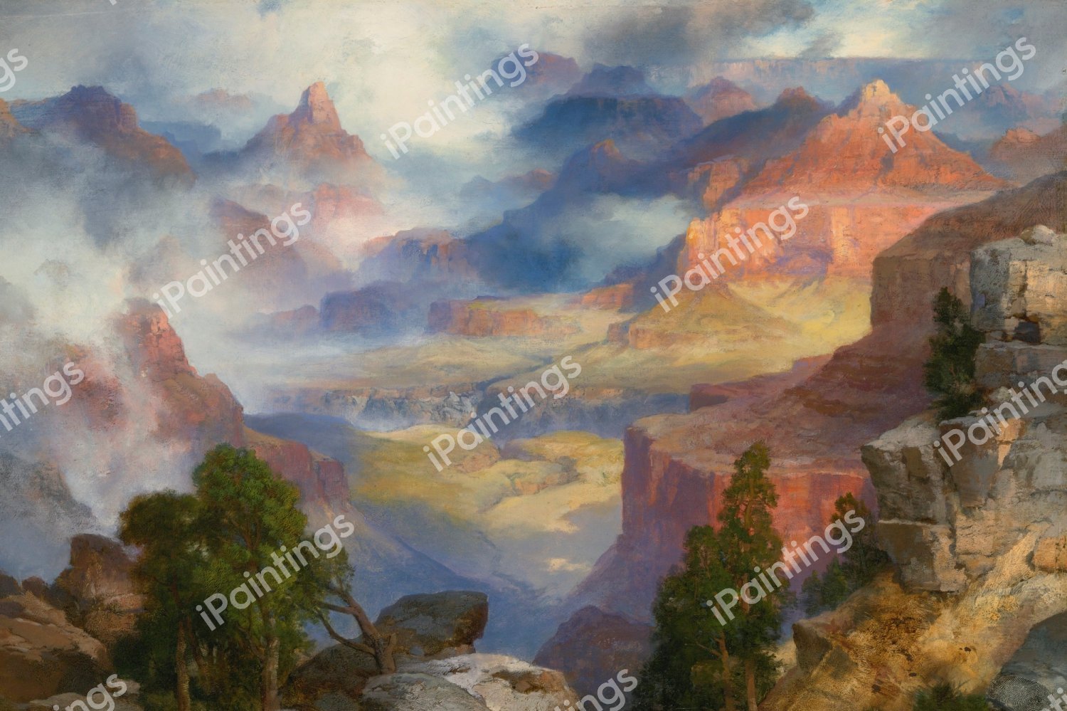 Grand Canyon in Mist. The painting by Thomas Moran