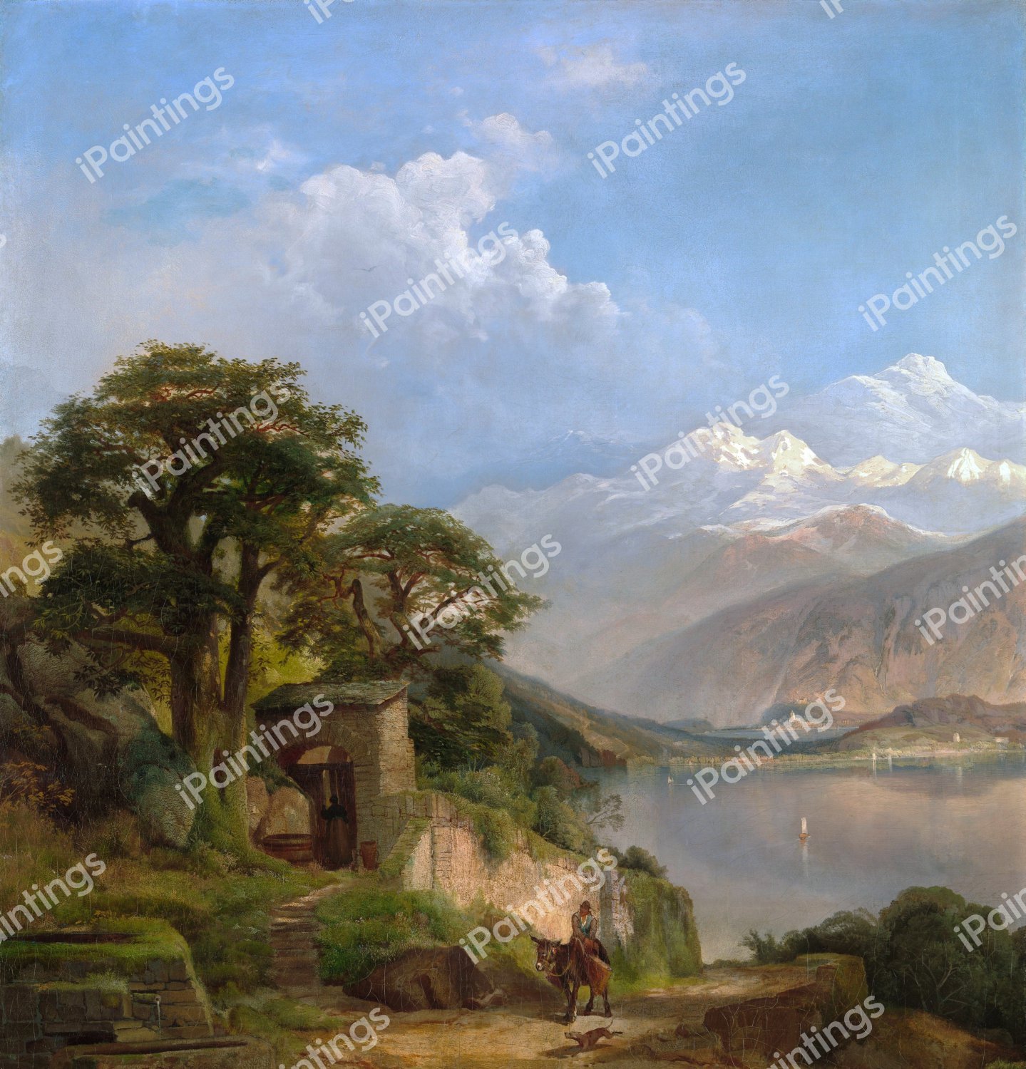 Lake Como. The painting by Thomas Moran