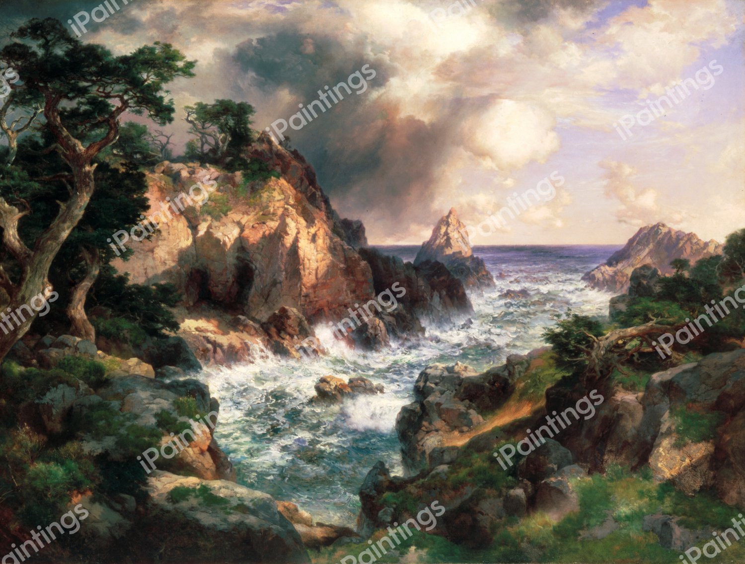 Point Lobos, Monterey, California. The painting by Thomas Moran