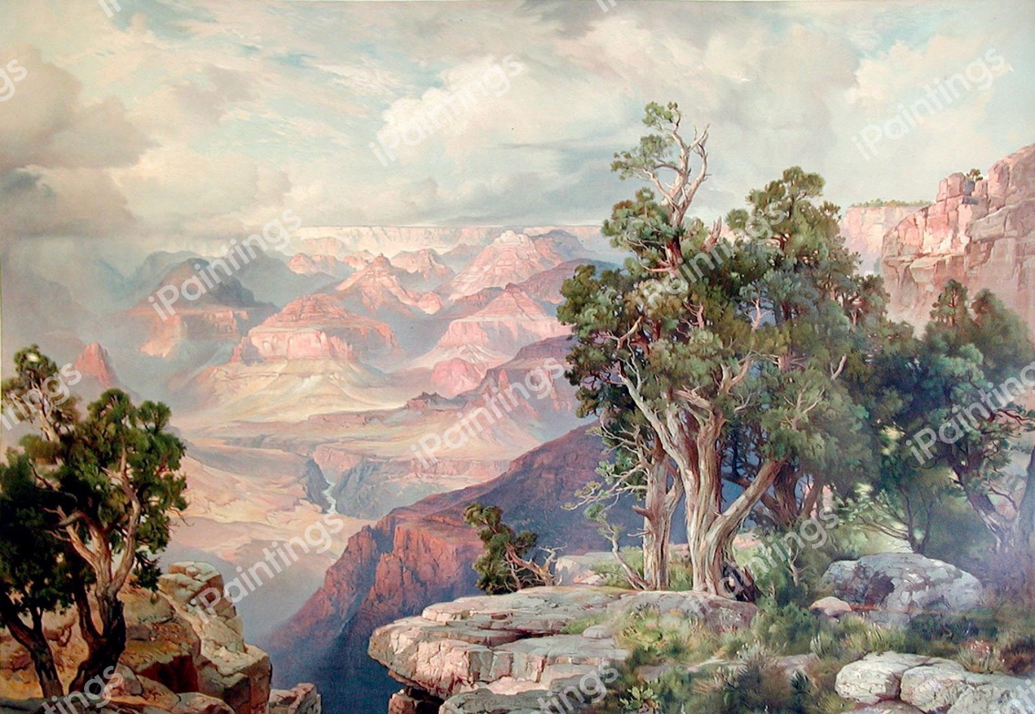 The Grand Canyon of Arizona, from Hermit Rim Road. The painting by Thomas Moran