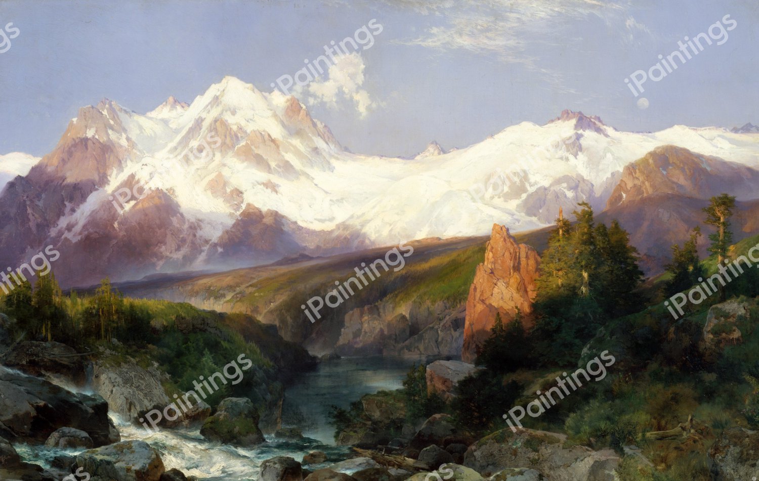 The Teton Range. The painting by Thomas Moran