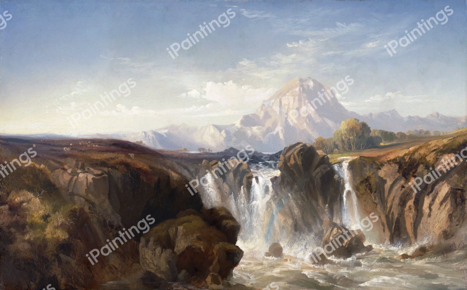 The Waterfall. The painting by Thomas Moran
