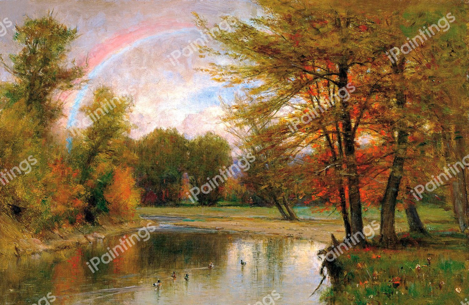 A Rainbow in Autumn, Catskills. The painting by Thomas Worthington Whittredge