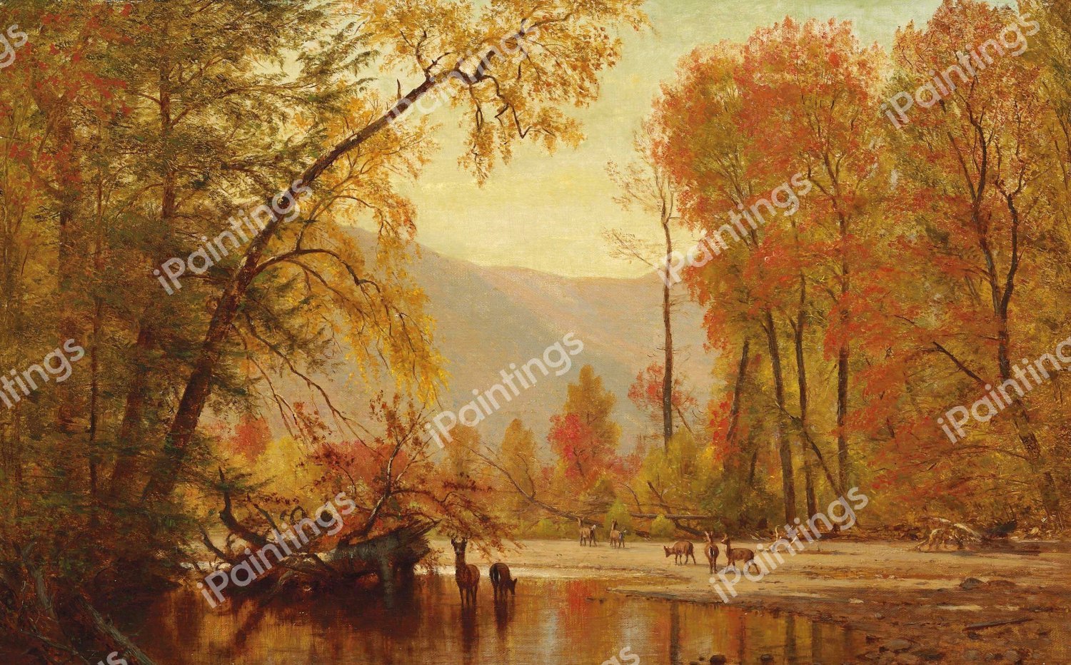 An Autumn Day on the Delaware. The painting by Thomas Worthington Whittredge