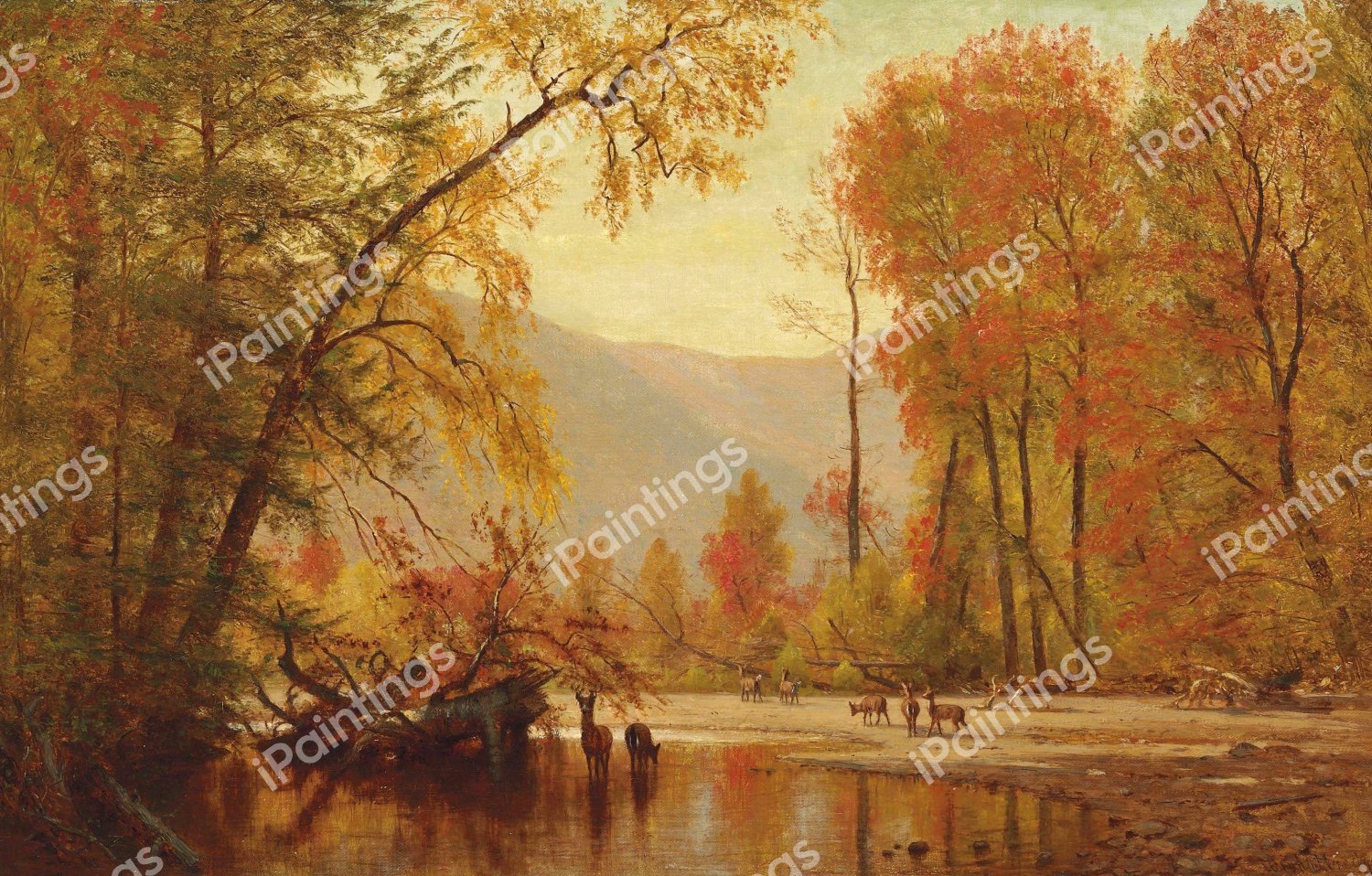 Autumn on the Delaware. The painting by Thomas Worthington Whittredge