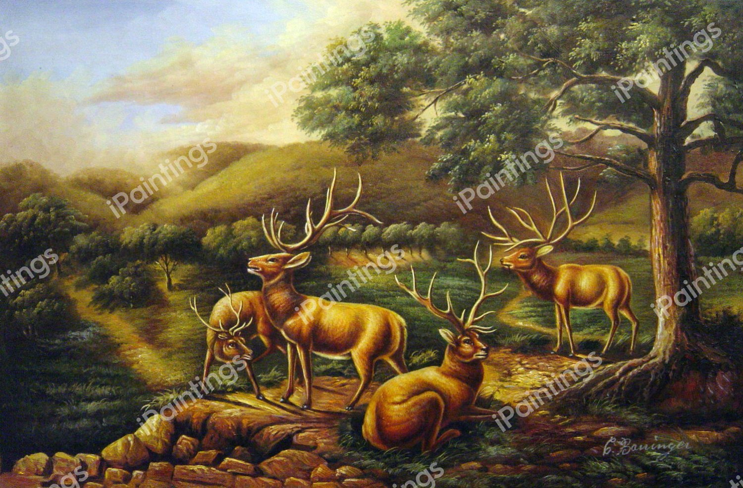 Four Elk. The painting by Titian Ramsey Peale