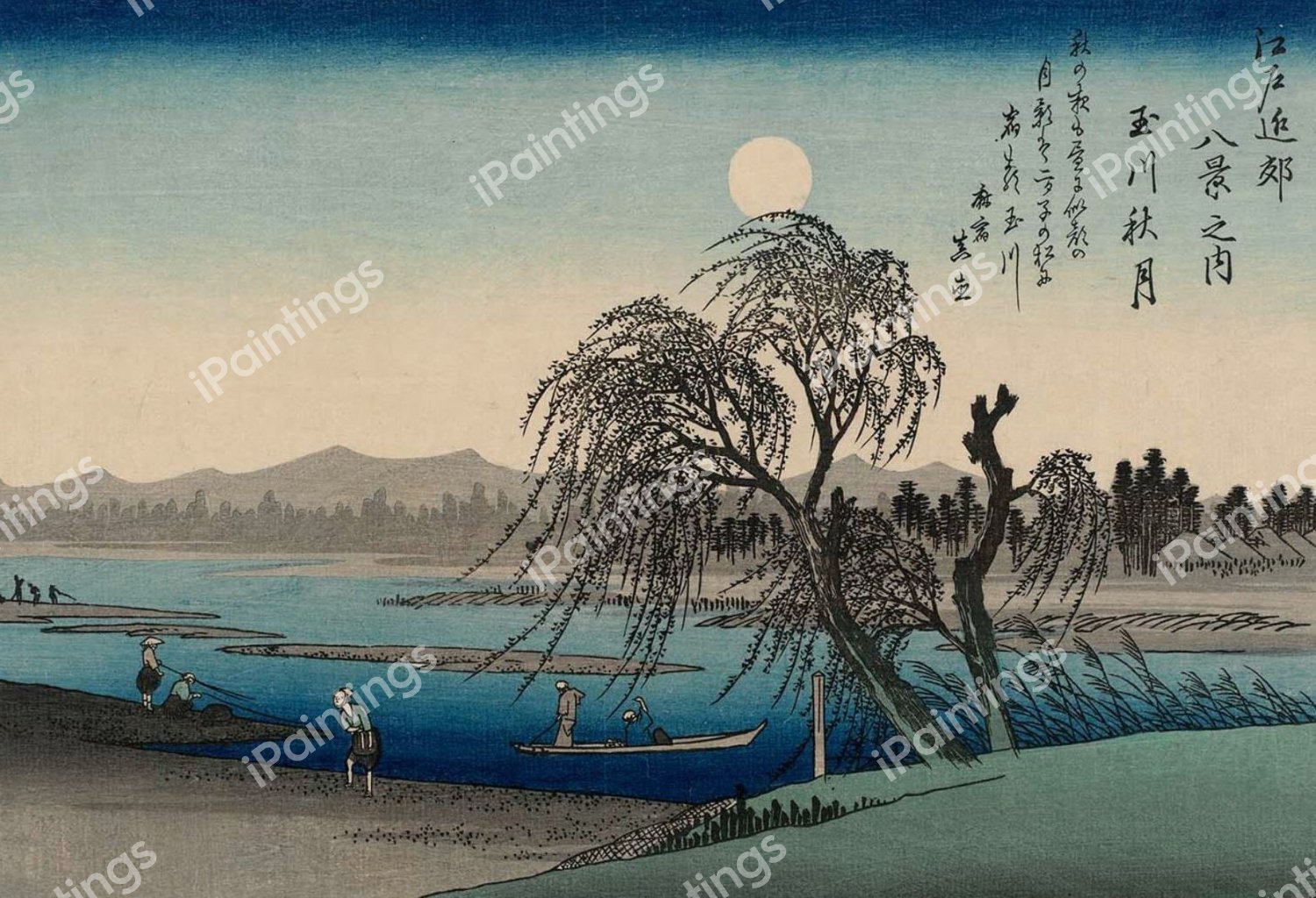 Autumn Moon on the Tama River. The painting by Utagawa Hiroshige