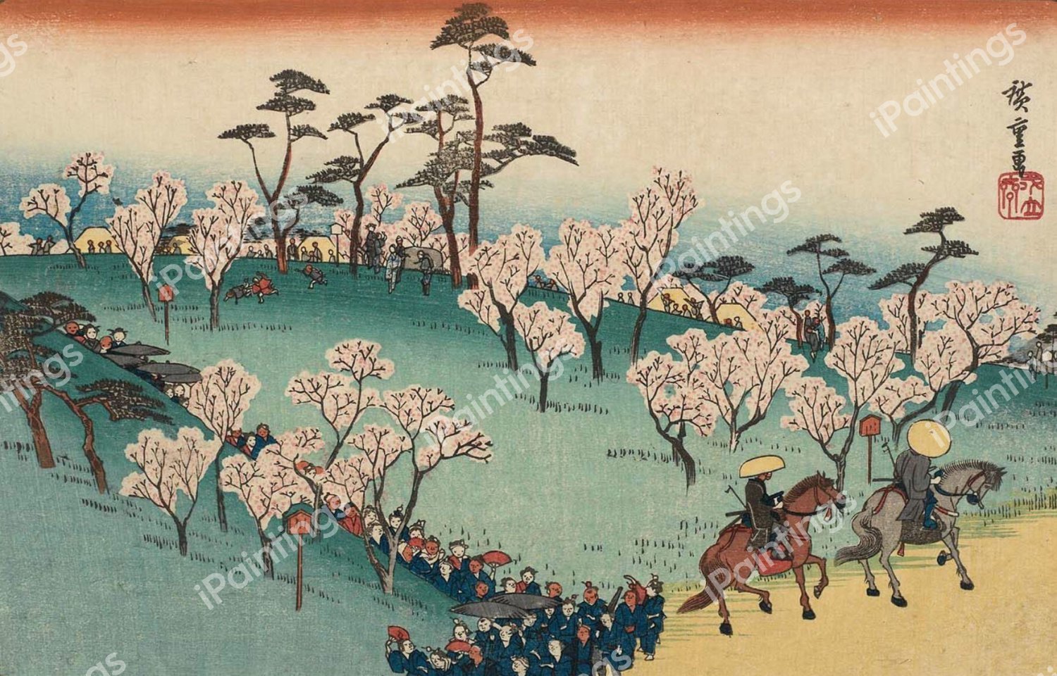 Cherry Blossom Viewing at Asuka Hill. The painting by Utagawa Hiroshige