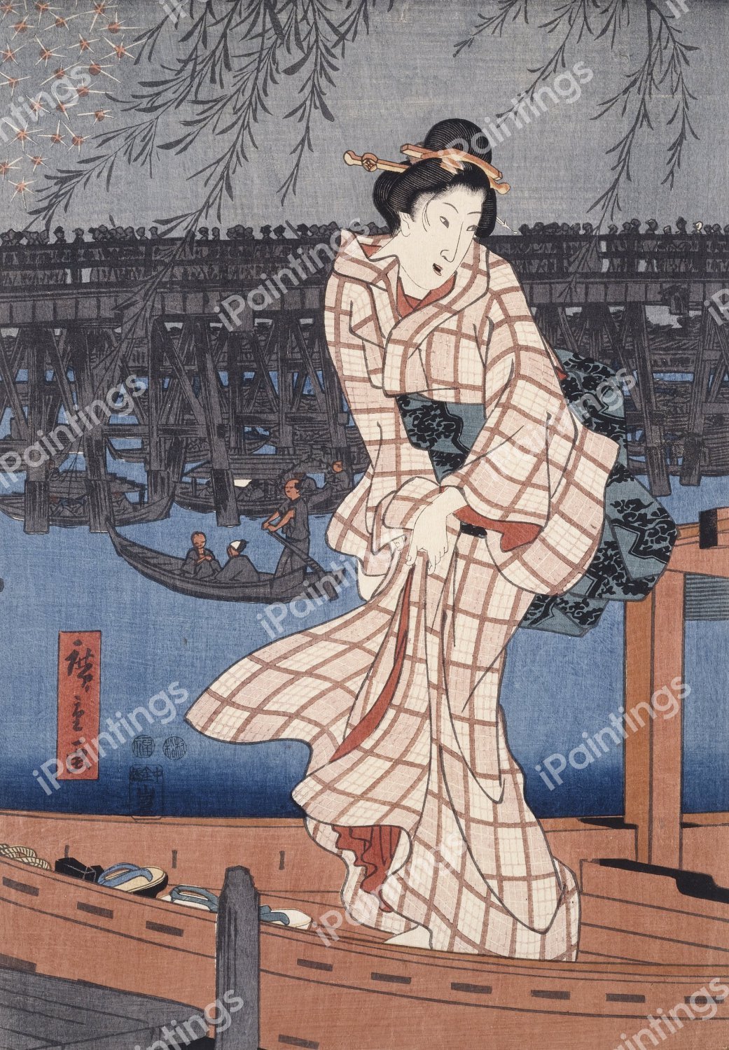 Evening on the Sumida River. The painting by Utagawa Hiroshige