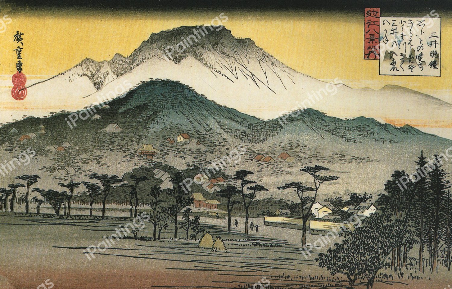 Evening View of a Temple in the Hills. The painting by Utagawa Hiroshige