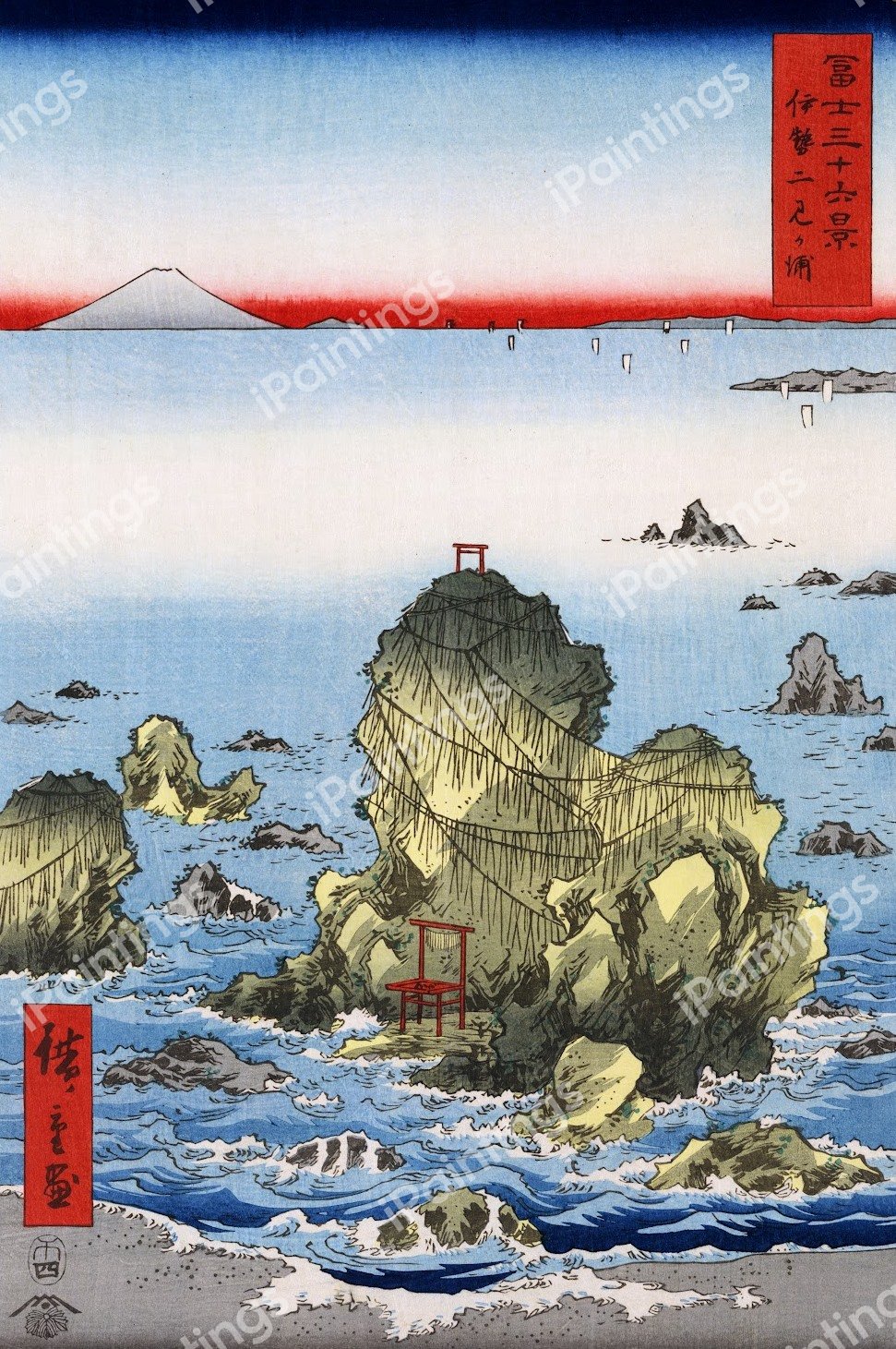 Futamigaura in Ise Province. The painting by Utagawa Hiroshige