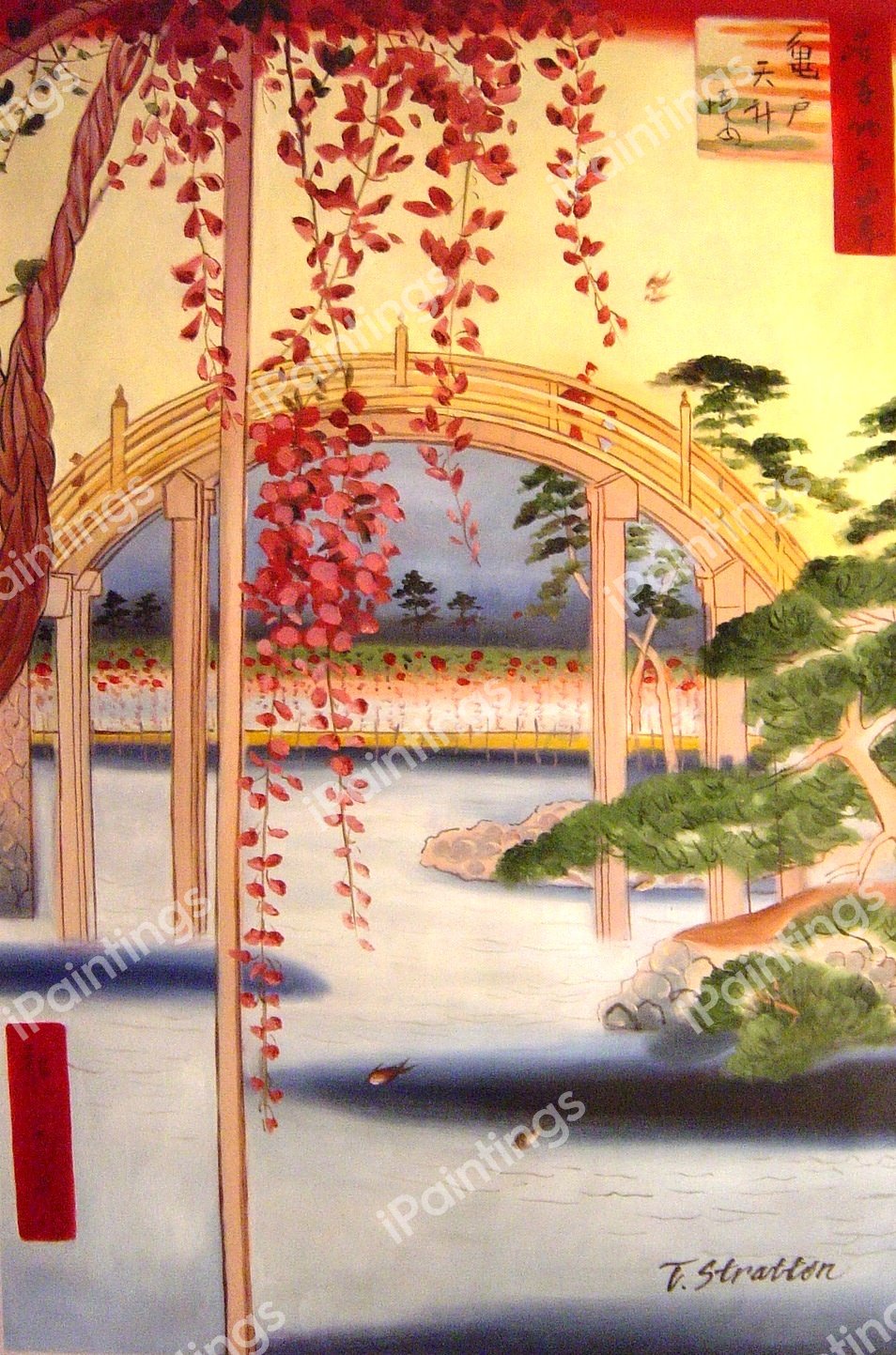 Inside Kameido-Tenjin Shrine. The painting by Utagawa Hiroshige