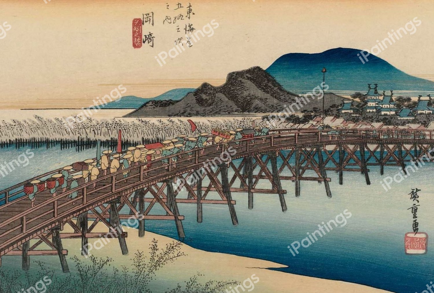 Okazaki: Yahagi Bridge . The painting by Utagawa Hiroshige