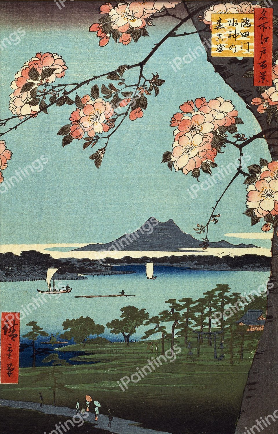 The Suijin Grove and Masaki. The painting by Utagawa Hiroshige