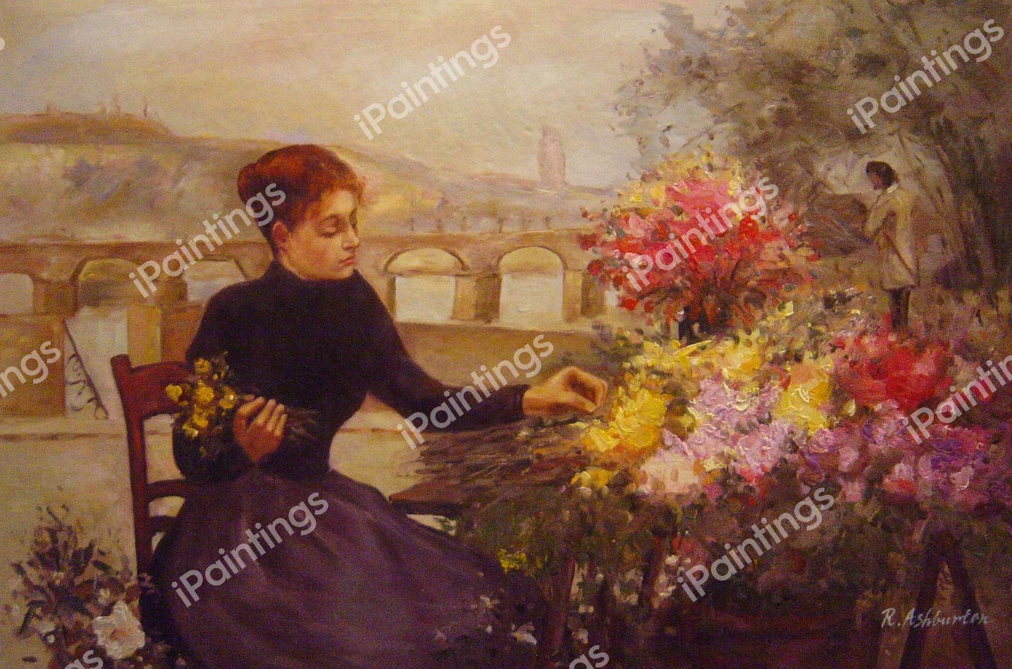 A Parisian Flower Market. The painting by Victor Gabriel Gilbert