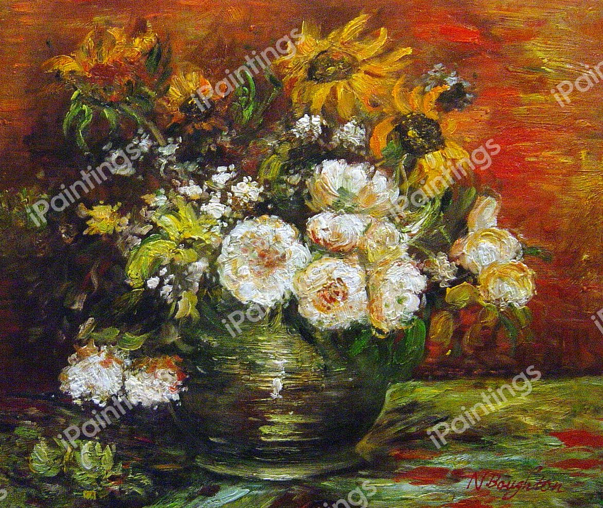A Vase With Sunflowers, Roses And Other Flowers. The painting by Vincent Van Gogh