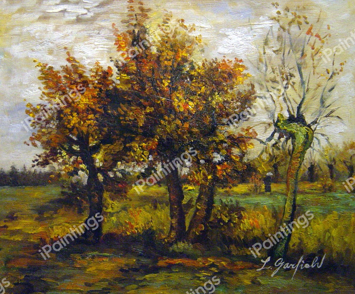 Autumn Landscape With Four Trees Painting By Vincent Van Gogh