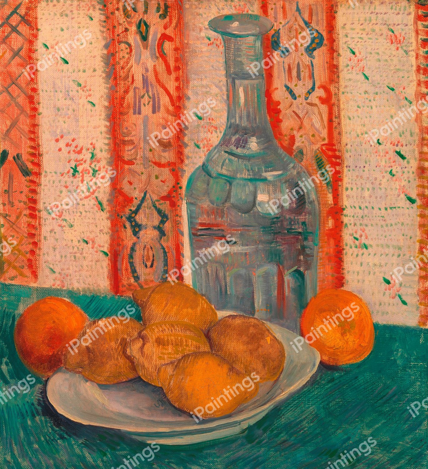 Carafe and Dish with Citrus Fruit . The painting by Vincent Van Gogh