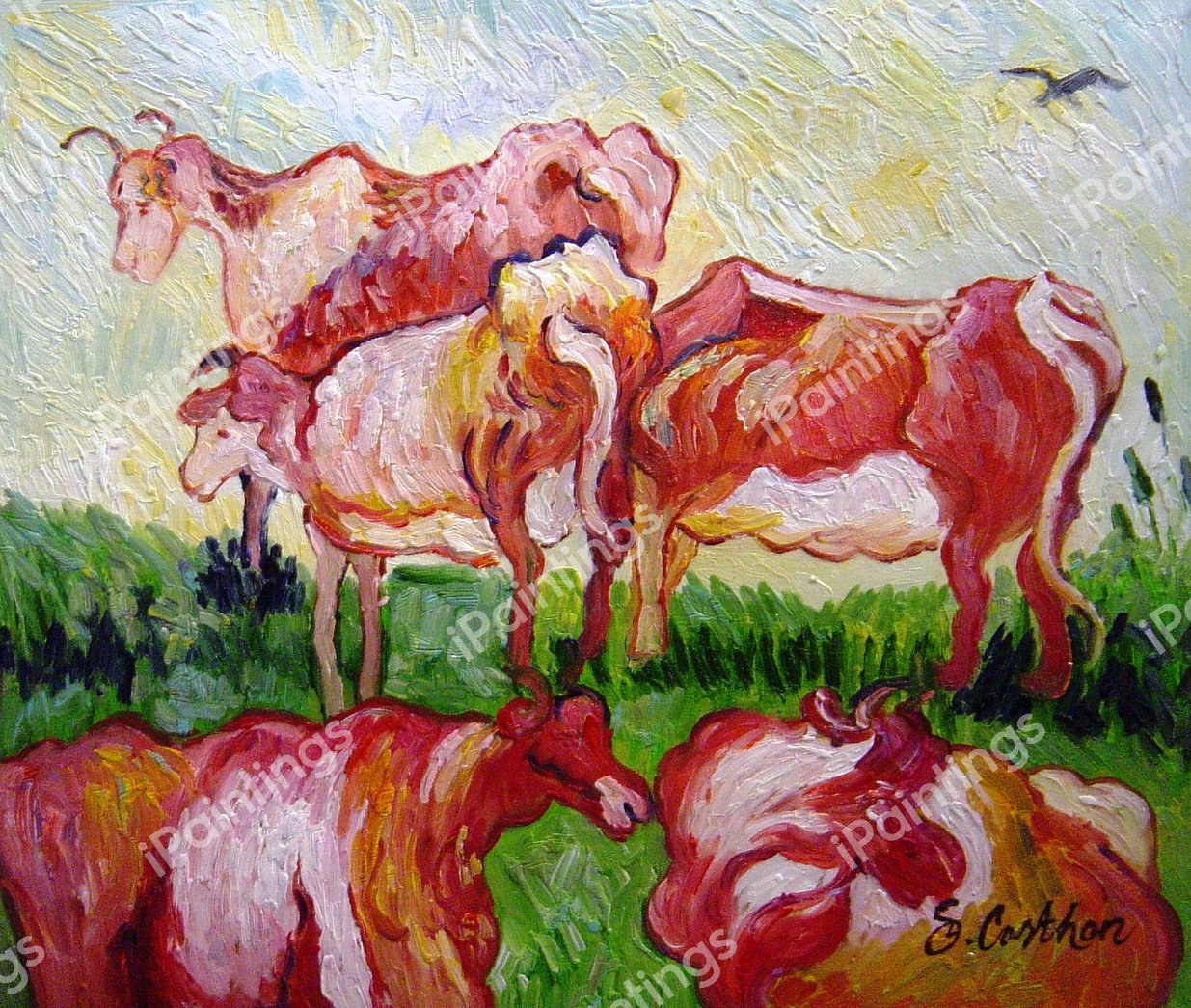 Cows. The painting by Vincent Van Gogh