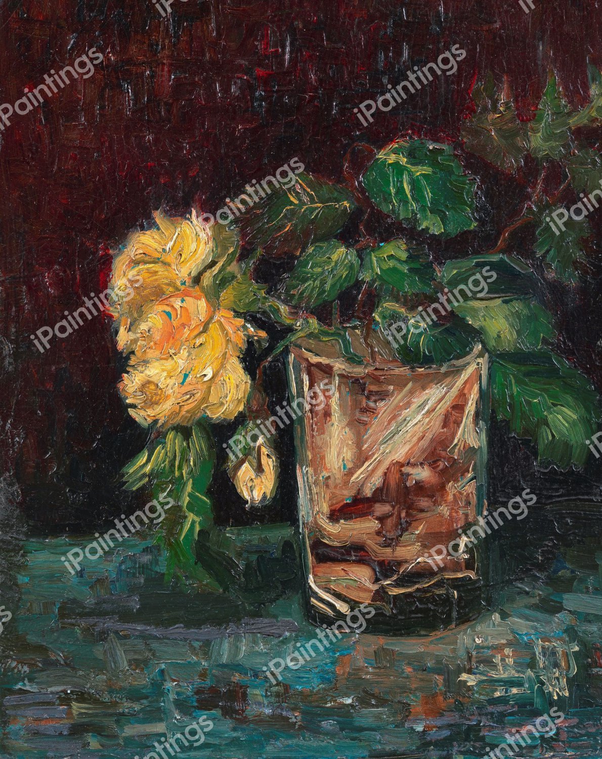 Glass with Yellow Roses. The painting by Vincent Van Gogh