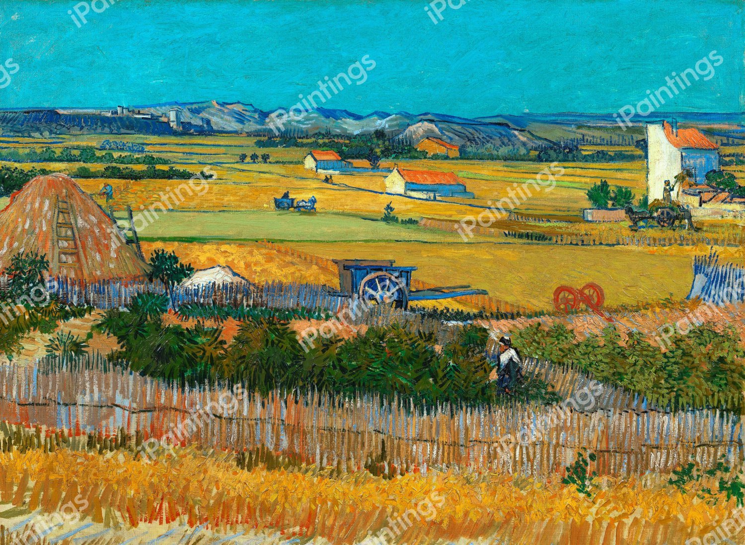 Harvest at La Crau, with Montmajour in the Background. The painting by Vincent Van Gogh