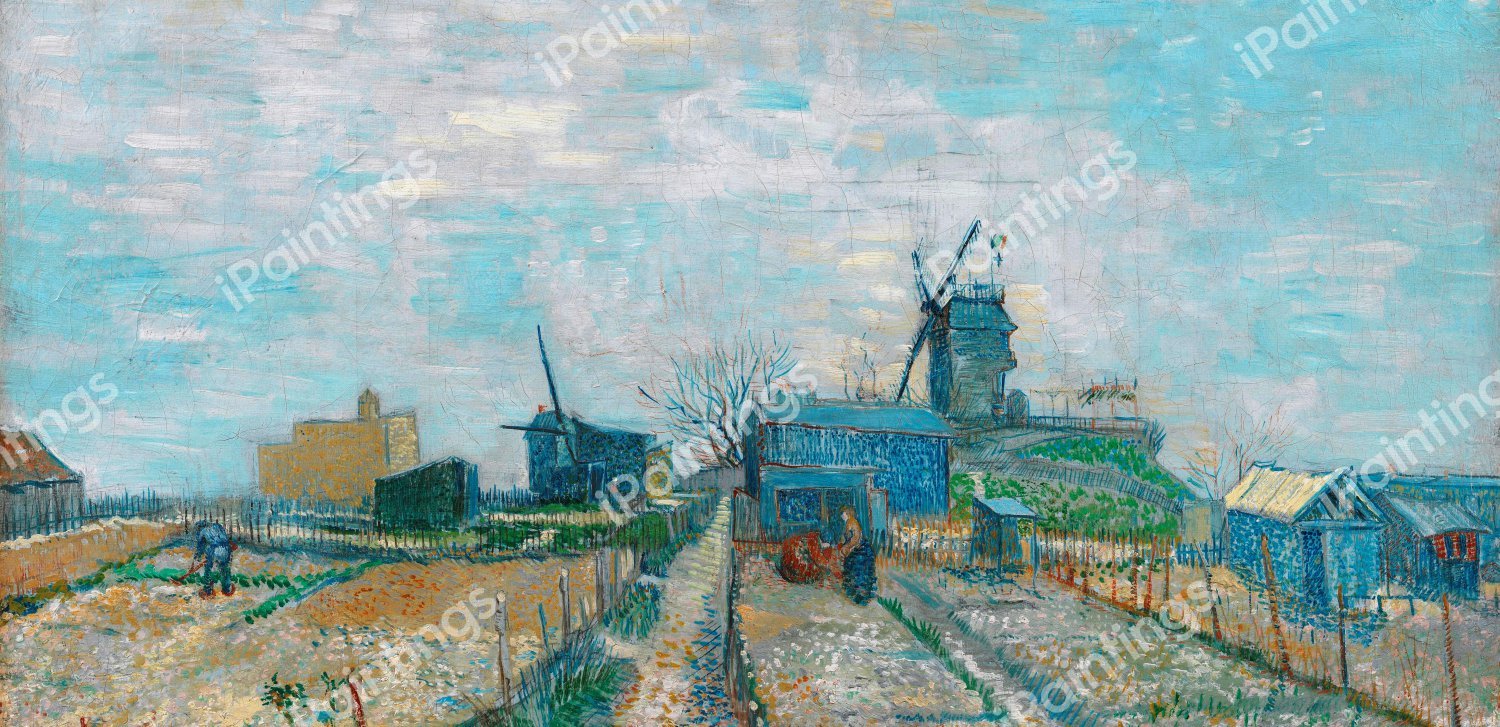 Montmartre,  Windmills and Alotments. The painting by Vincent Van Gogh