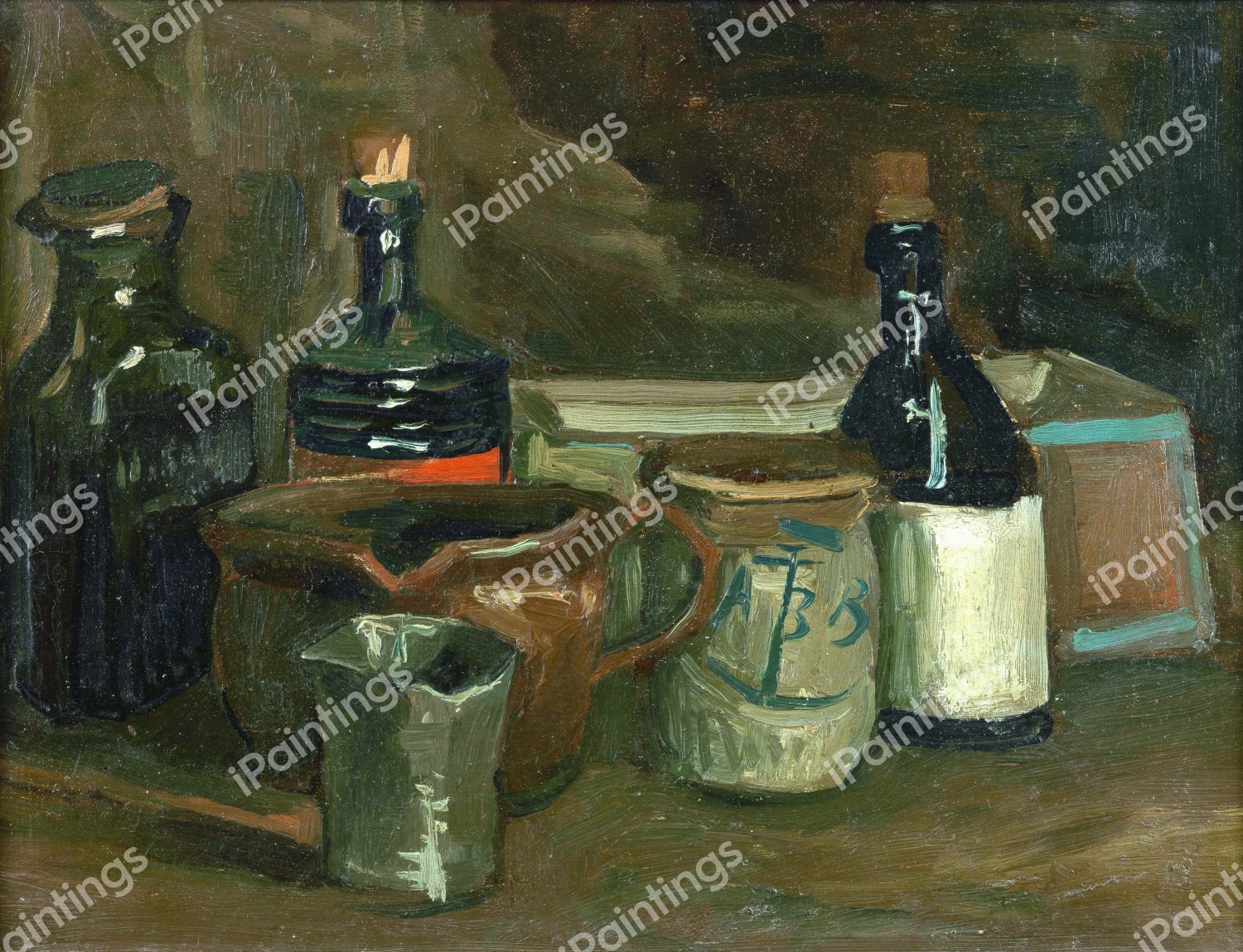 Still Life with Bottles and Earthenware. The painting by Vincent Van Gogh