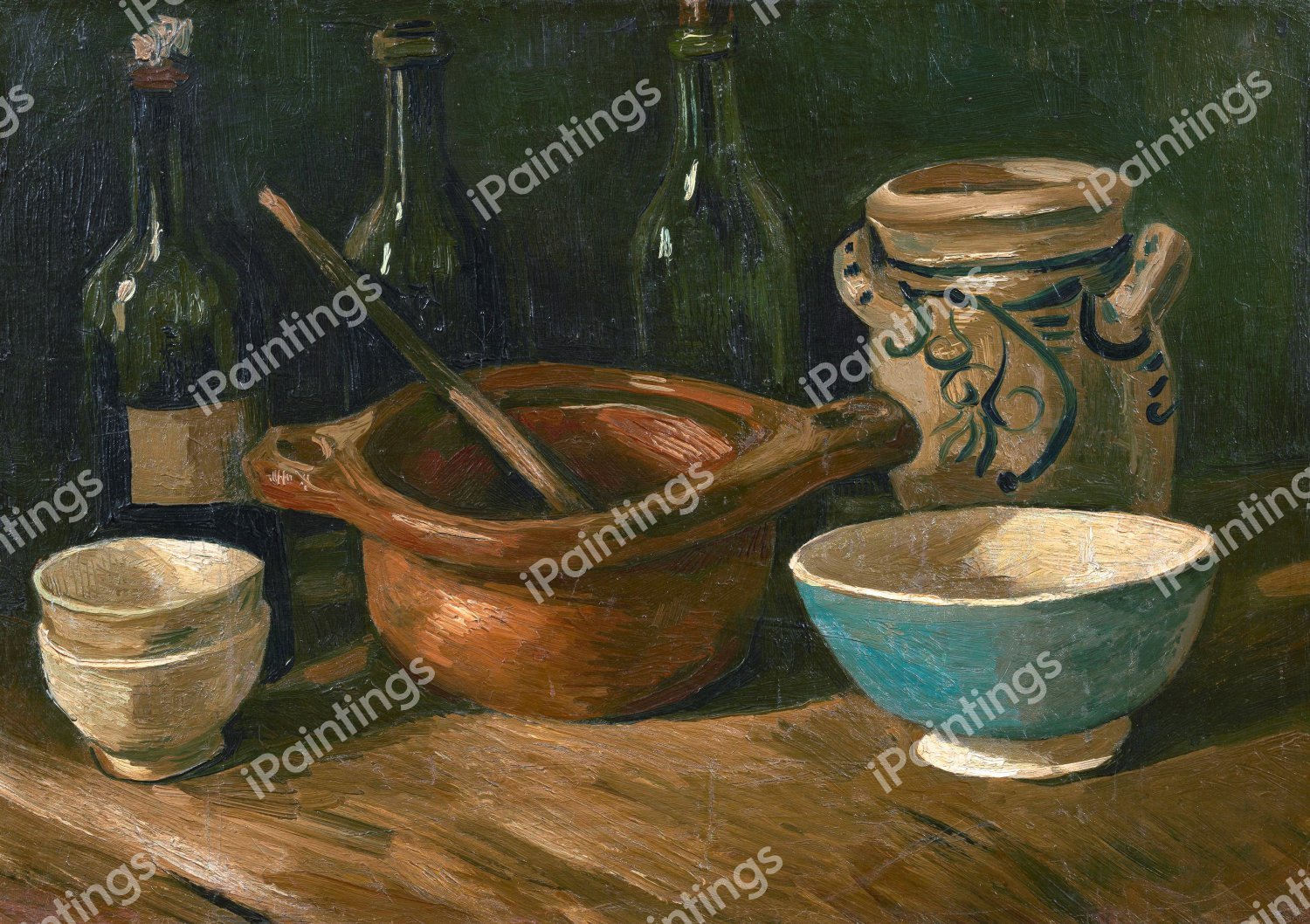 Still Life with Earthenware and Bottles. The painting by Vincent Van Gogh