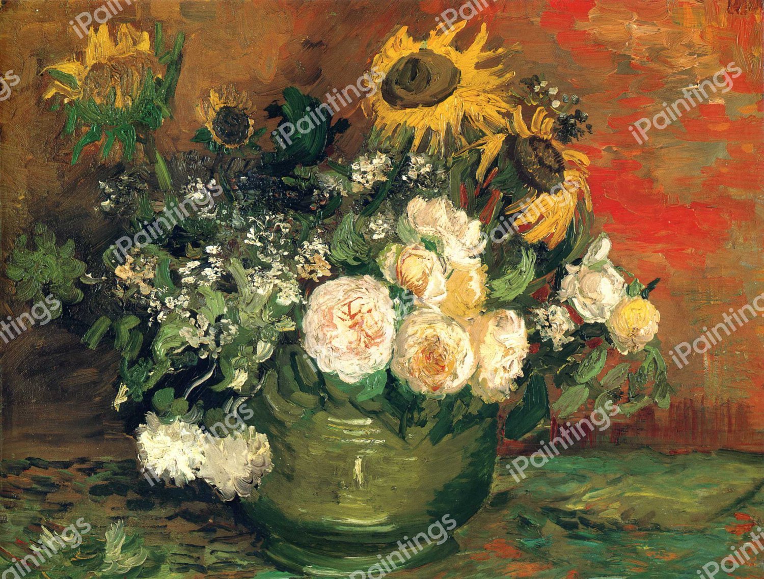 Still Life With Roses And Sunflowers. The painting by Vincent Van Gogh