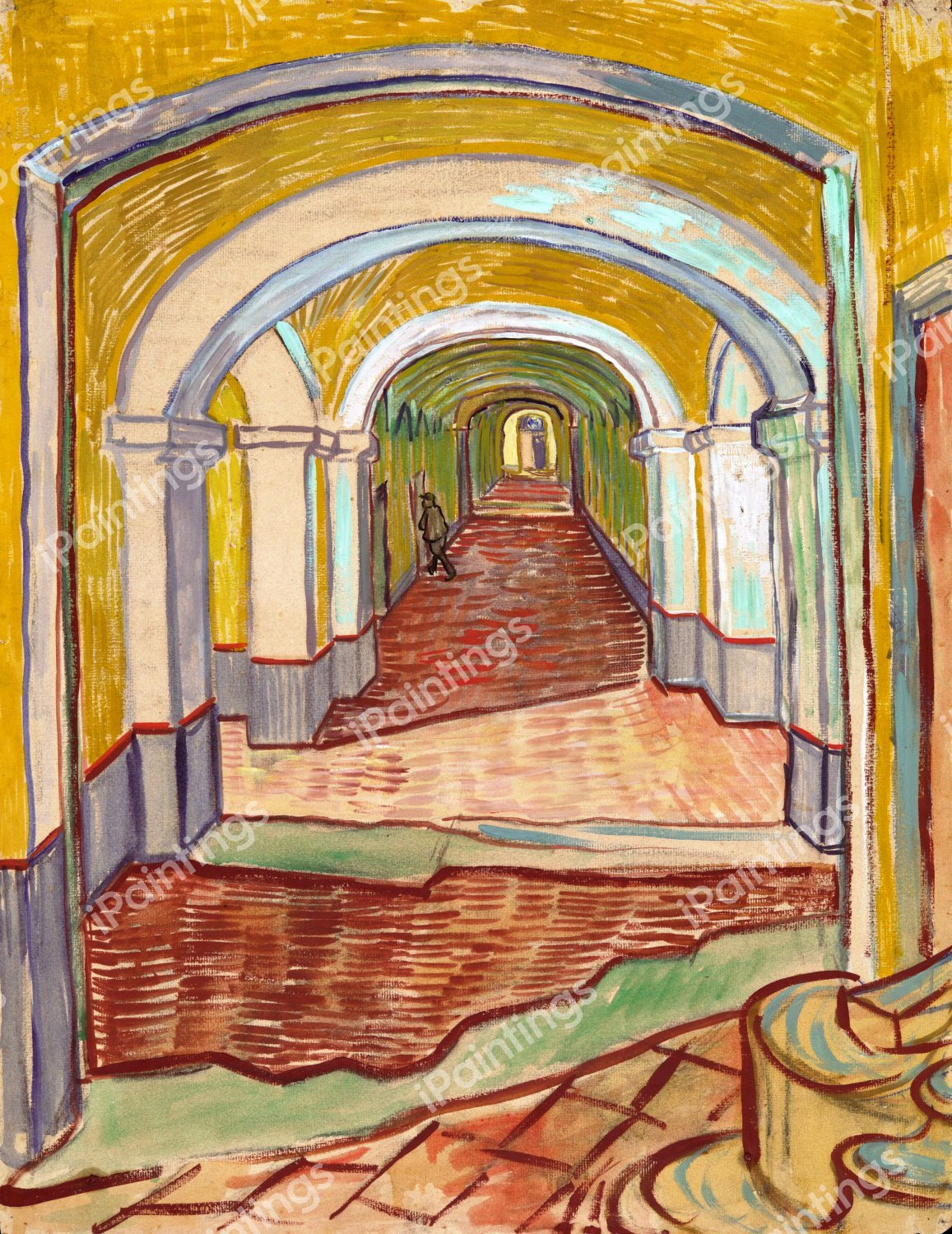 The Corridor in the Asylum. The painting by Vincent Van Gogh