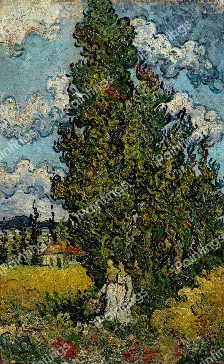 The Cypresses and Two Women. The painting by Vincent Van Gogh