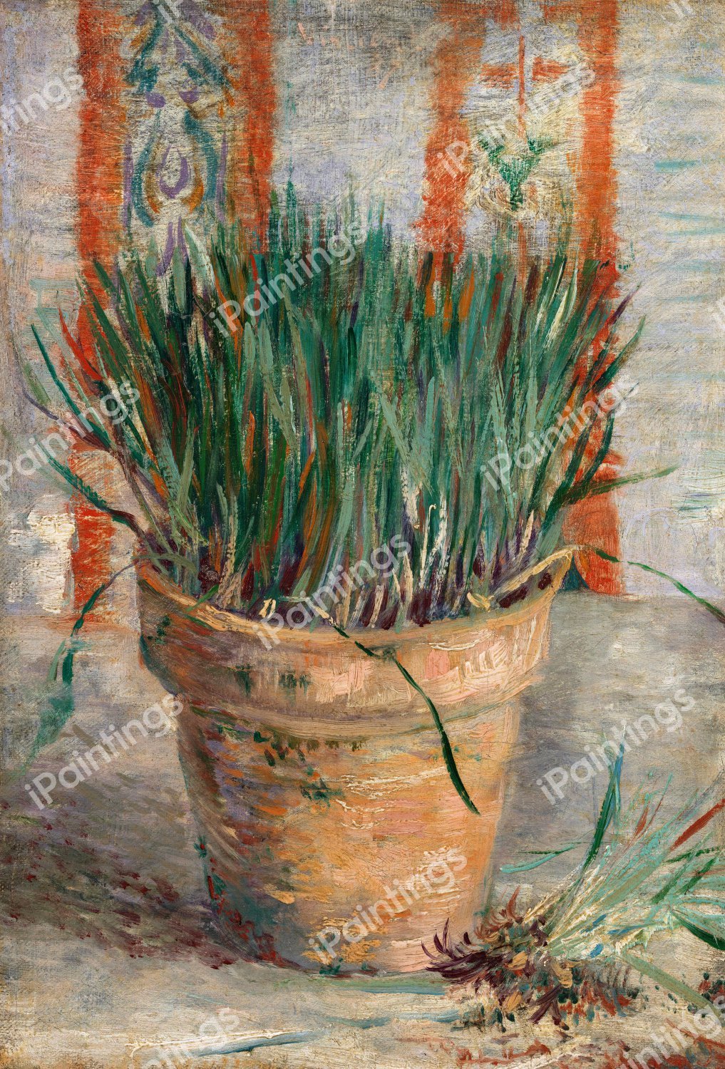 The Flowerpot with Chives. The painting by Vincent Van Gogh