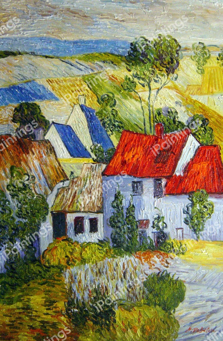 The Houses With Straw Roofs Before A Hill. The painting by Vincent Van Gogh