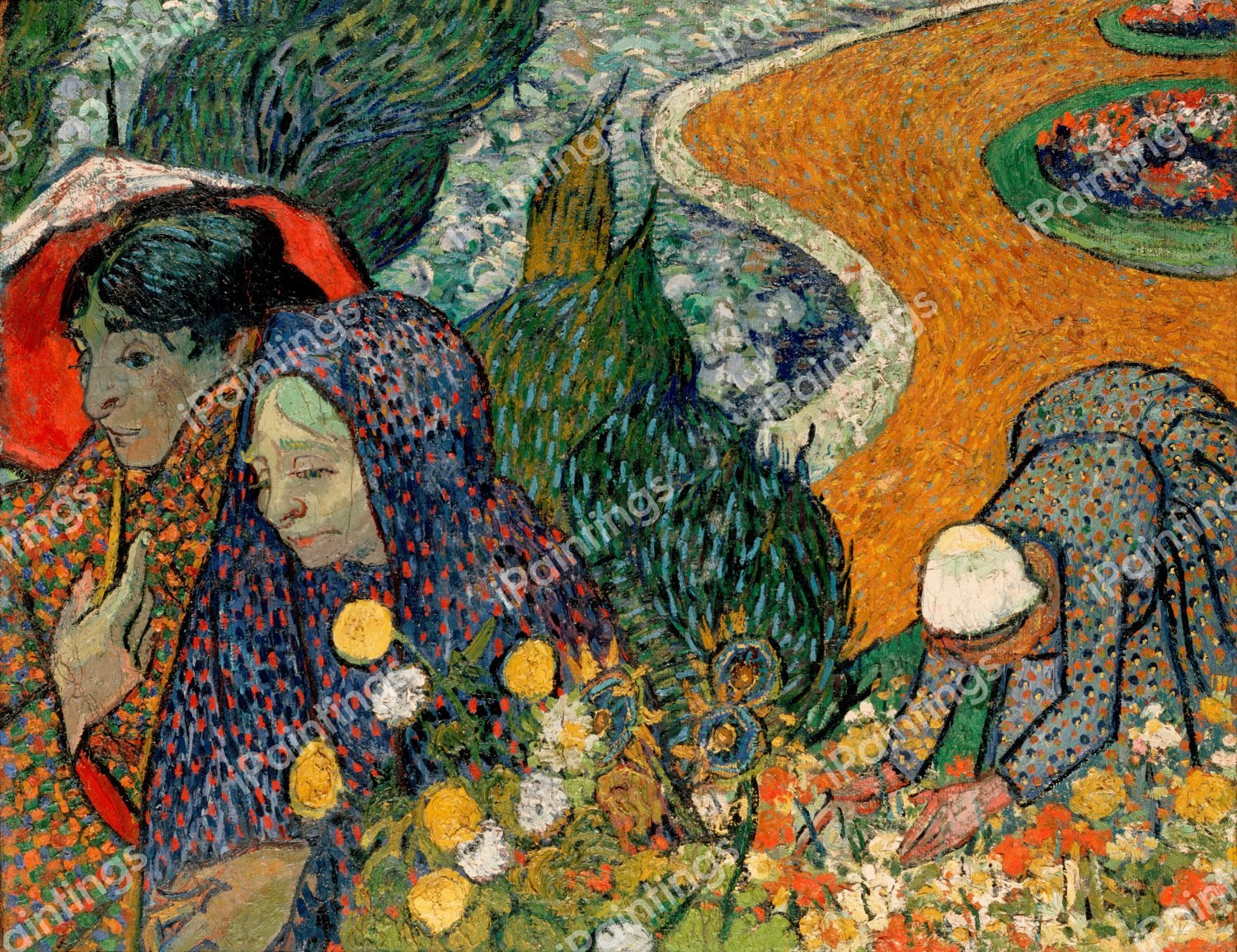 The Memory of the Garden at Etten (Ladies of Arles). The painting by Vincent Van Gogh