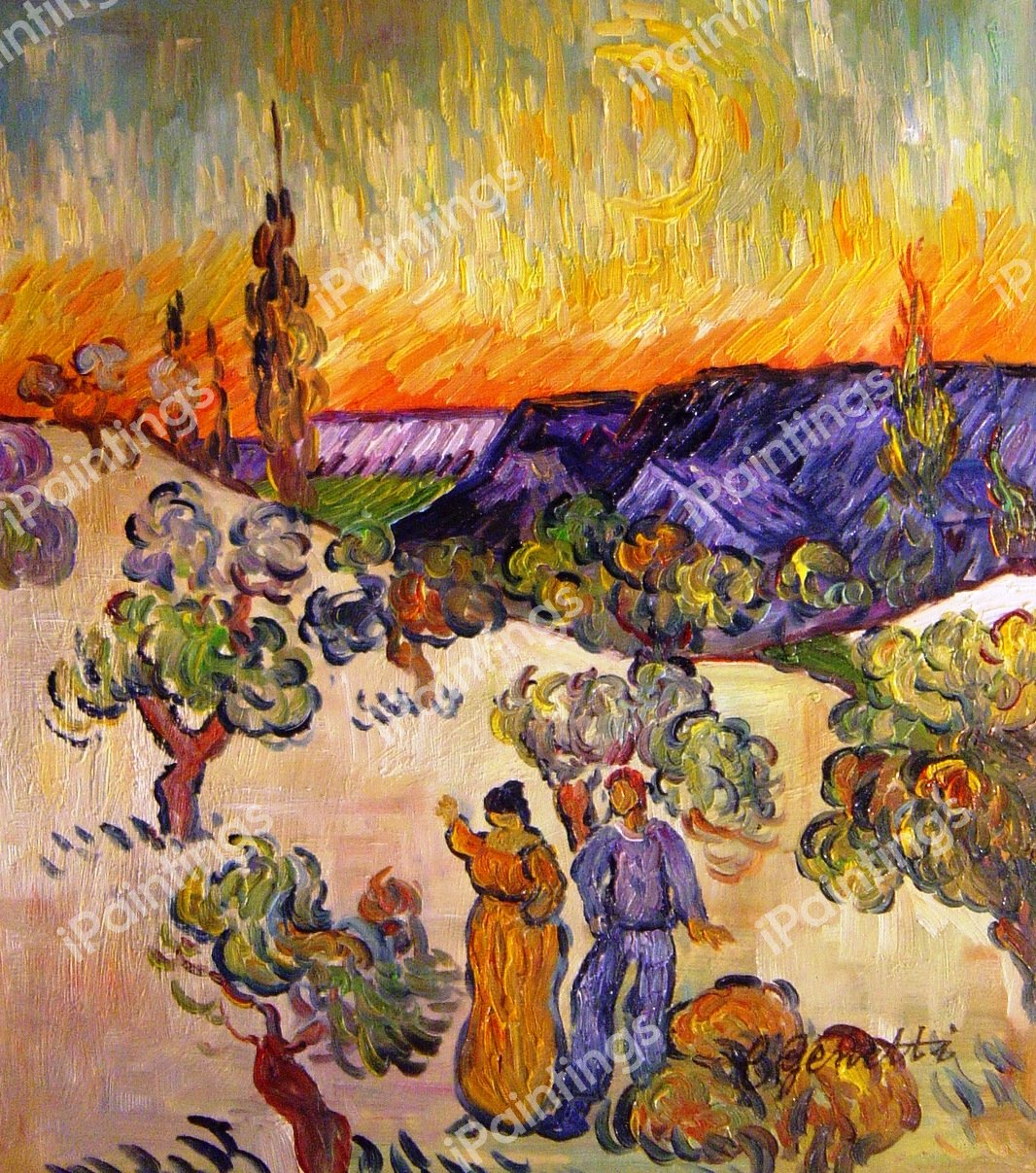 The Promenade, Evening. The painting by Vincent Van Gogh