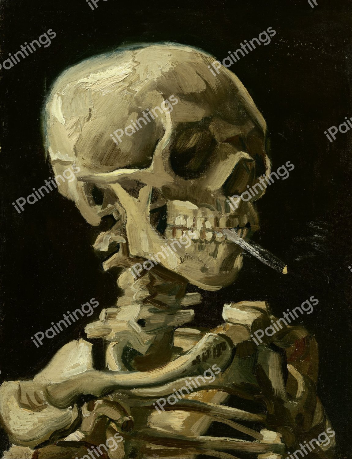 The Skull with Burning Cigarette. The painting by Vincent Van Gogh