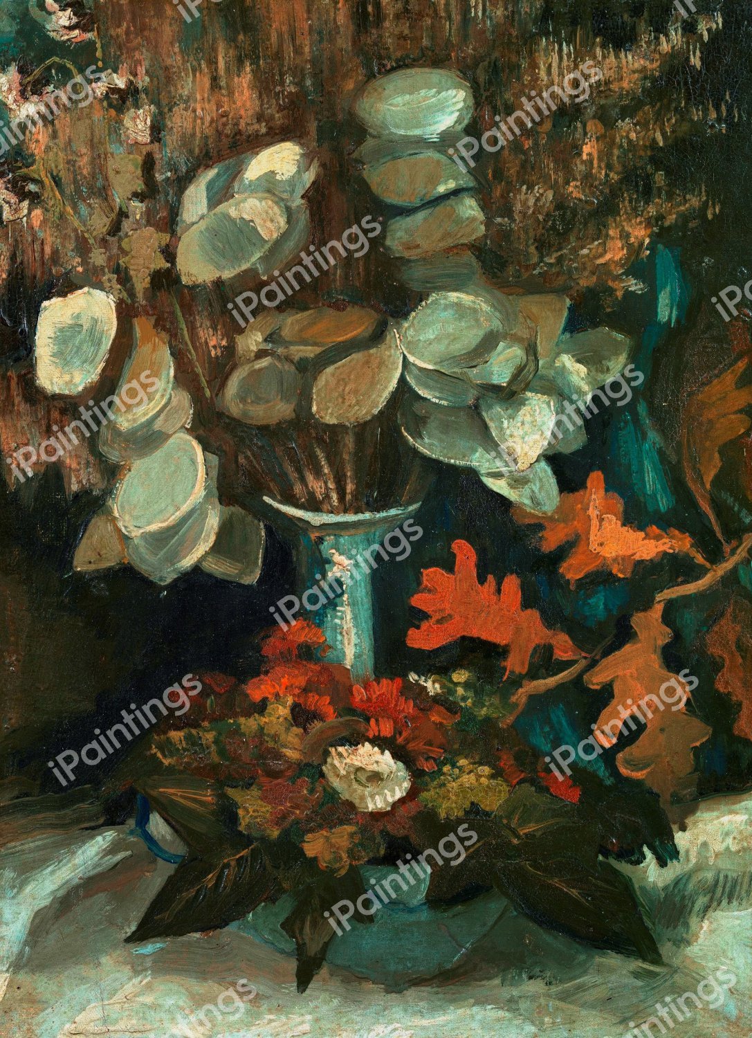 The Vase with Honesty. The painting by Vincent Van Gogh