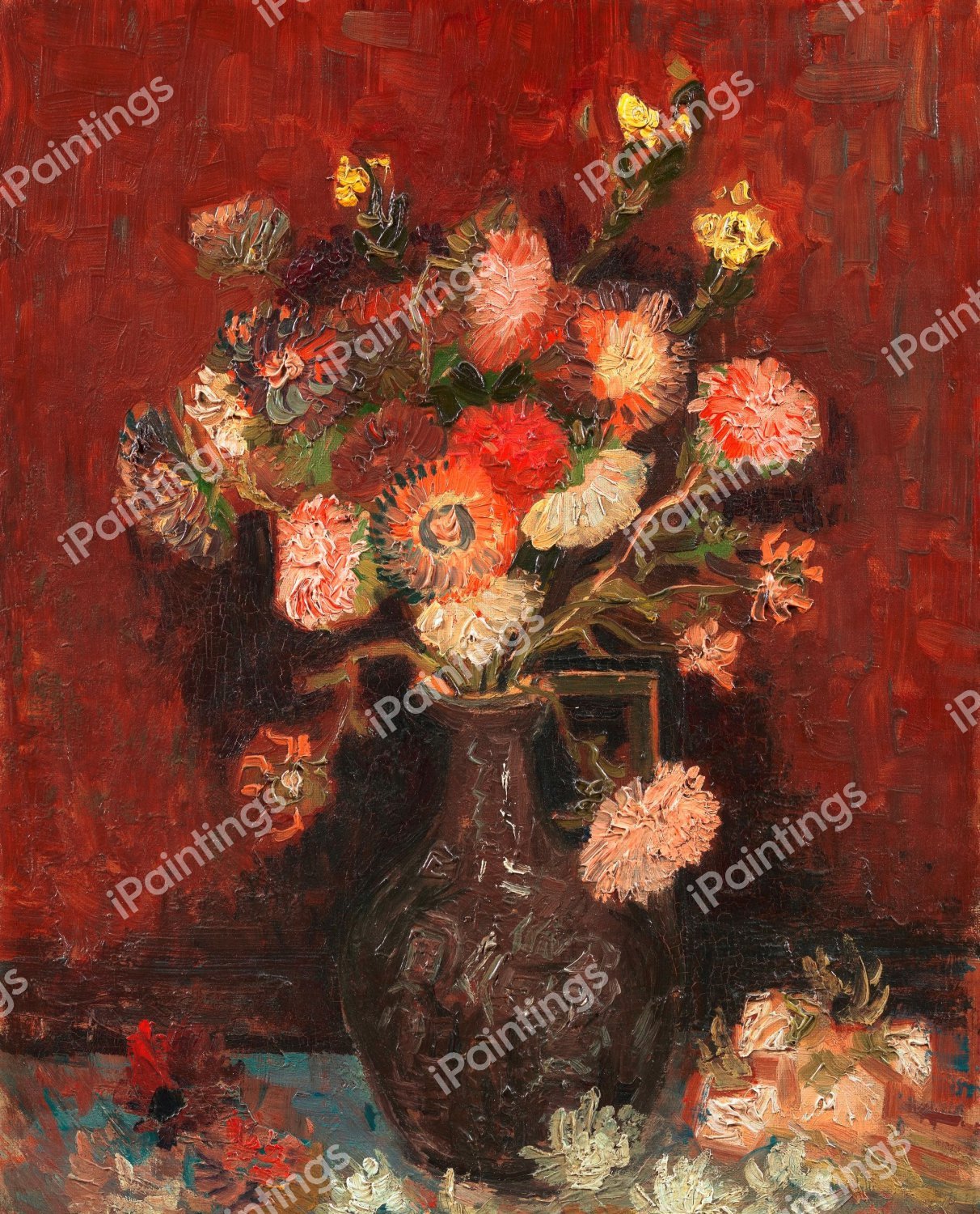 Vase with Chinese Asters and Gladioli. The painting by Vincent Van Gogh