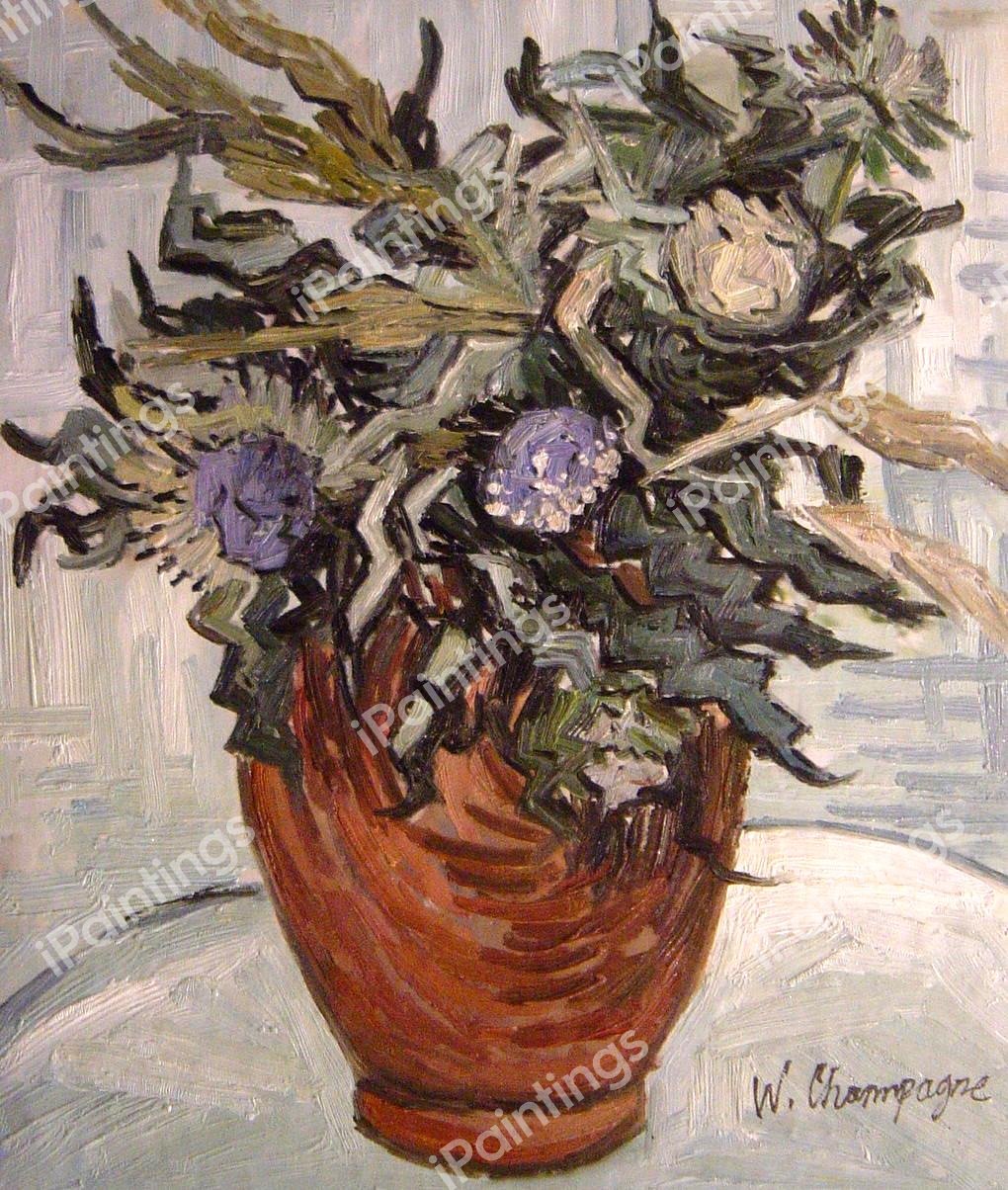 Vase With Flower and Thistles. The painting by Vincent Van Gogh