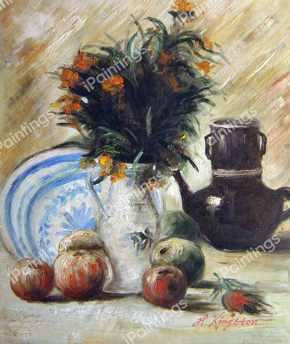 Vase With Flowers, Coffeepot And Fruits. The painting by Vincent Van Gogh