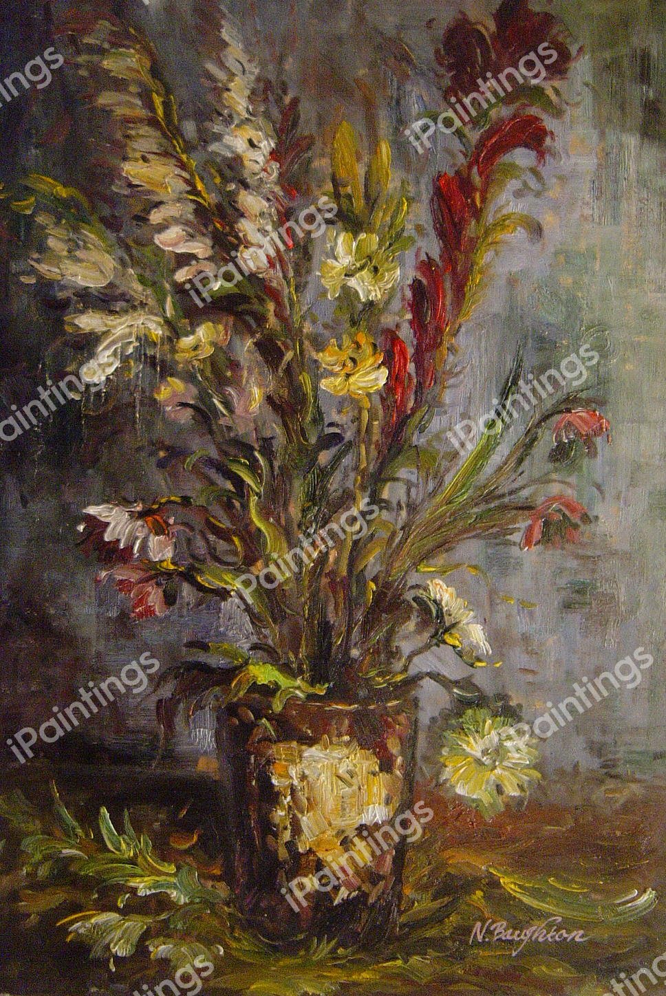 Vase With Gladiolus. The painting by Vincent Van Gogh