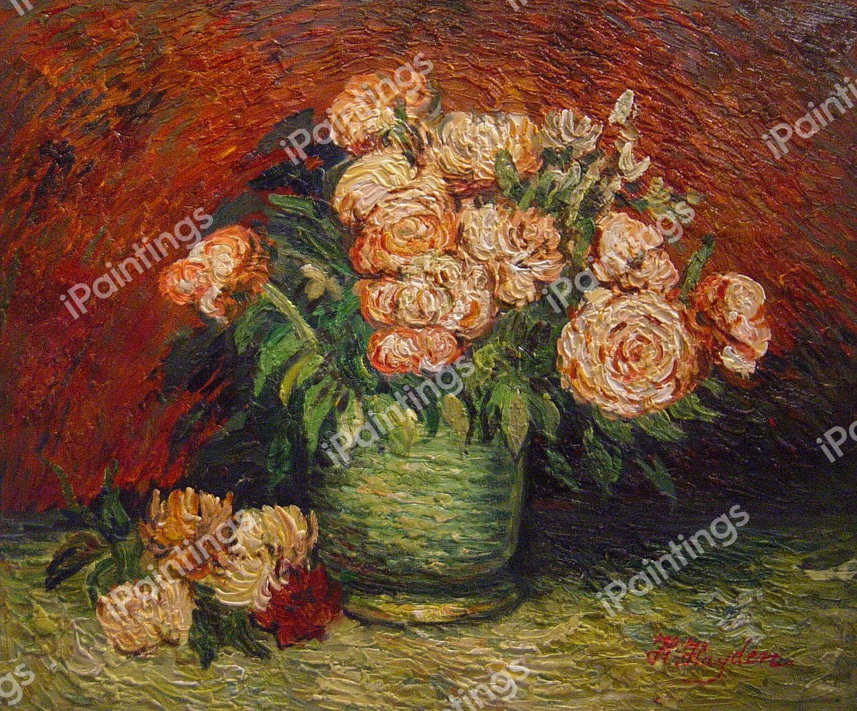 Vase With Peonies And Roses. The painting by Vincent Van Gogh