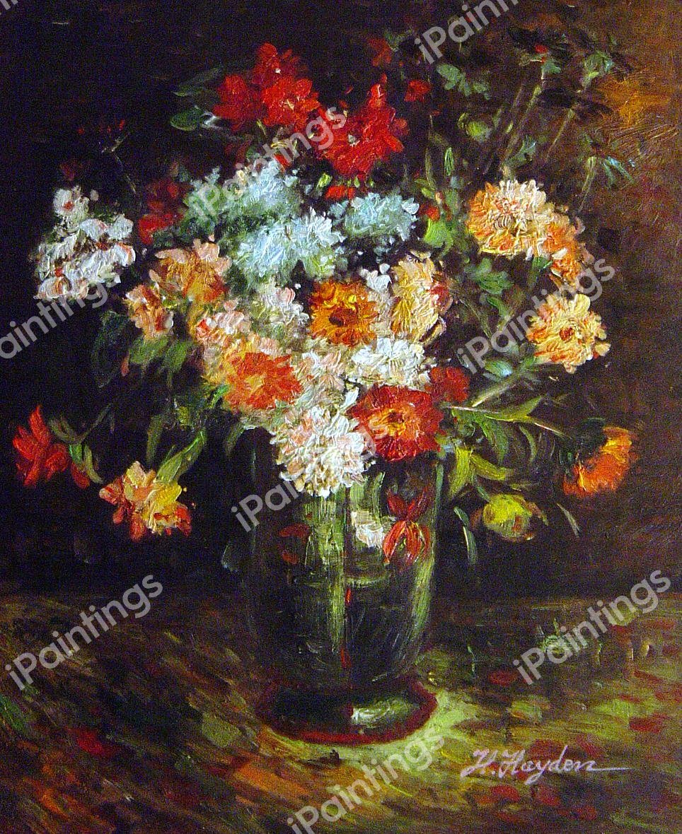 Vase With Zinnias And Geraniums. The painting by Vincent Van Gogh