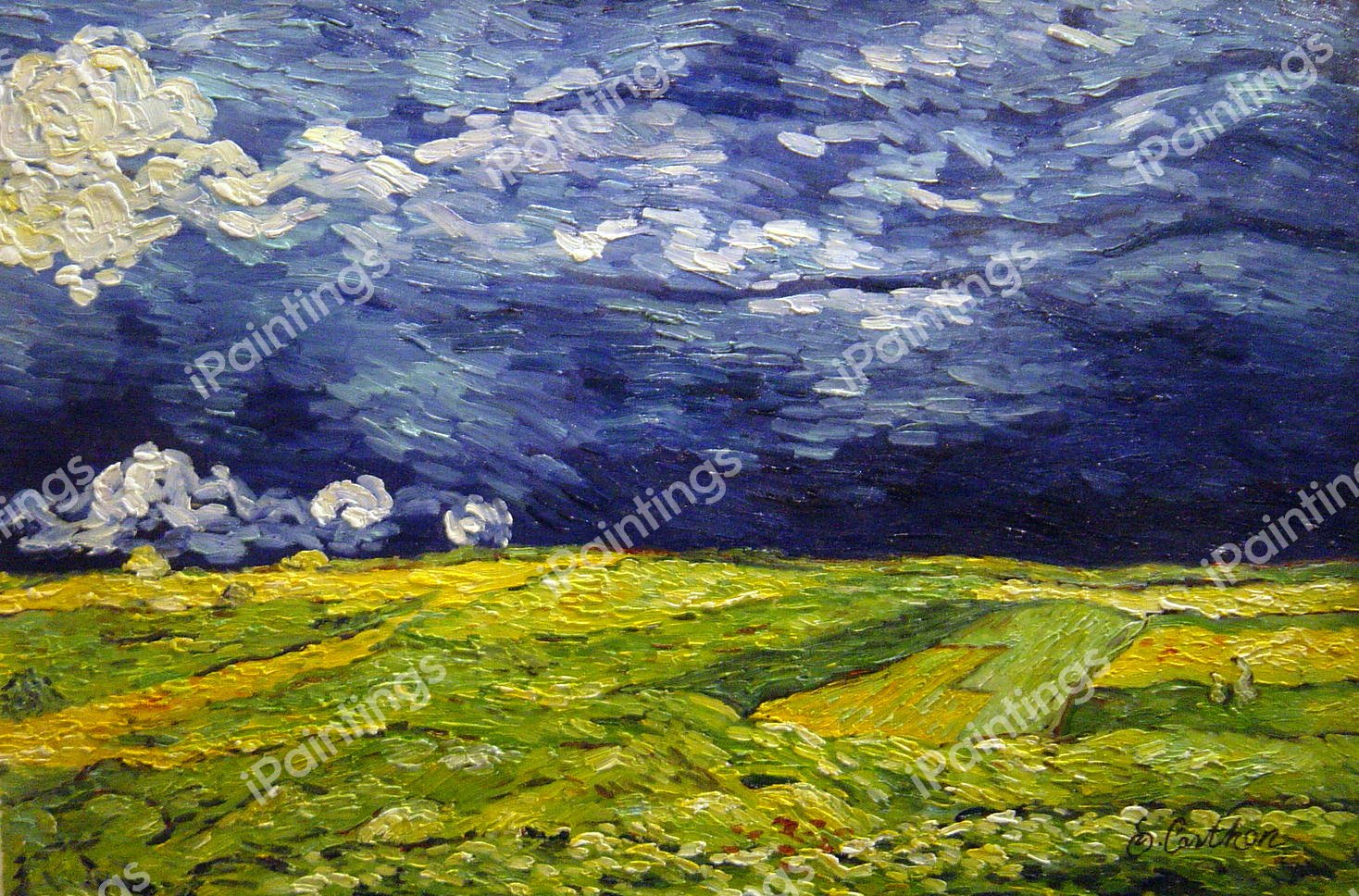 Wheatfield Under Stormy Sky. The painting by Vincent Van Gogh