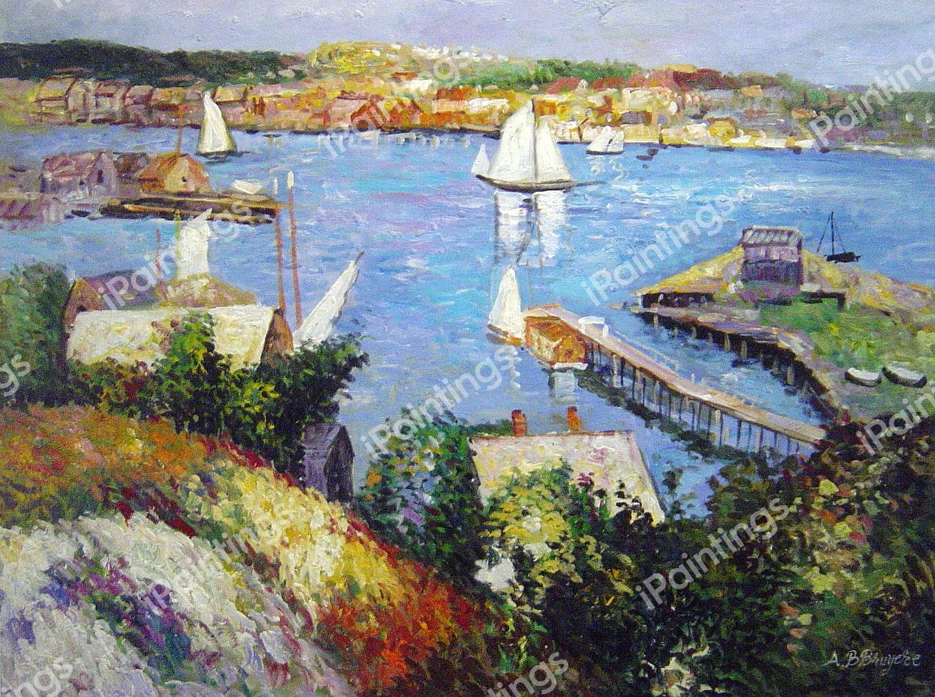 Gloucester Harbor. The painting by Willard Leroy Metcalf